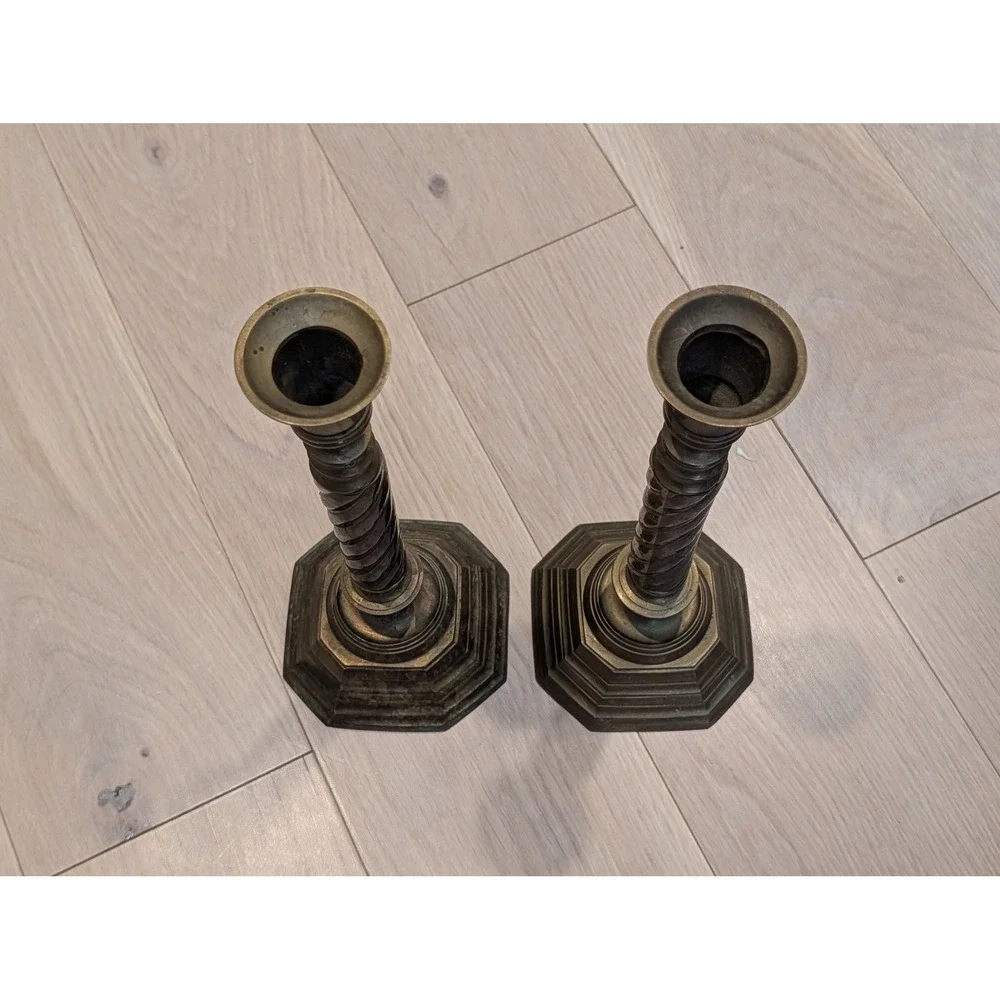 Vintage RIH Solid Brass Barley Twist Candlesticks – 12
